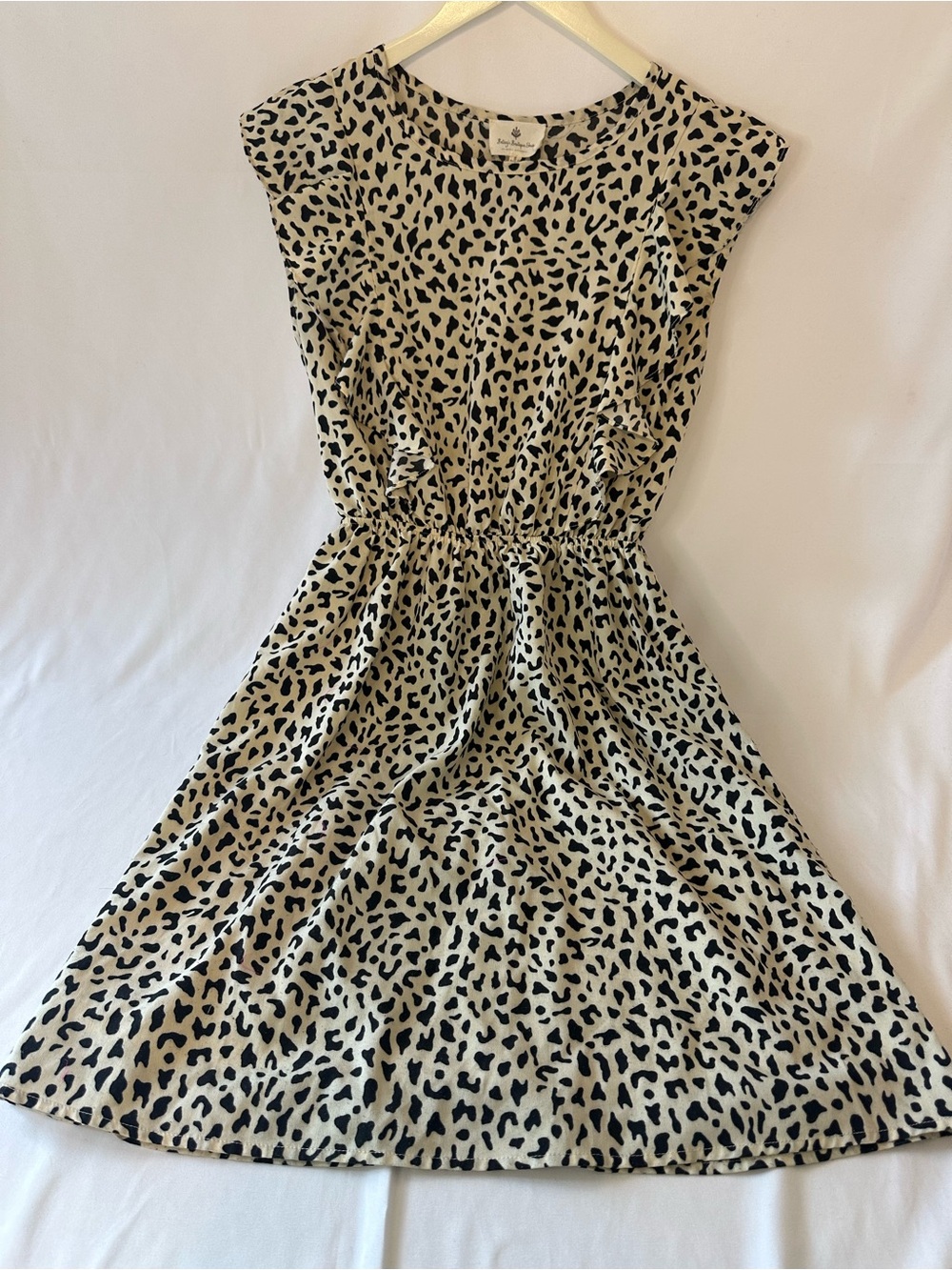 Cream and Black Printed Midi Dress with Elastic Waist